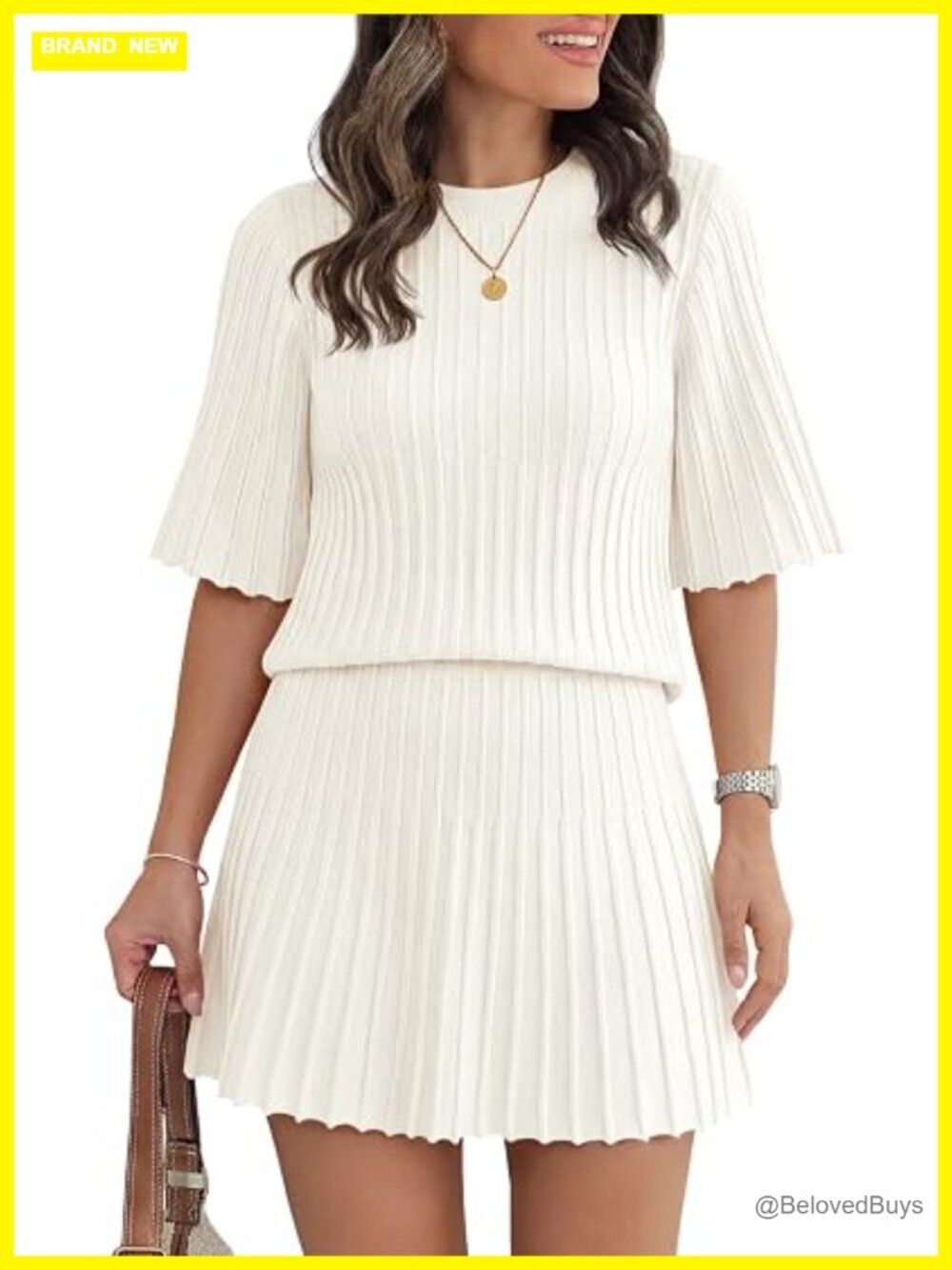 Knit 2 Piece Skirt Set - Short Sleeve - Lounge Outfit